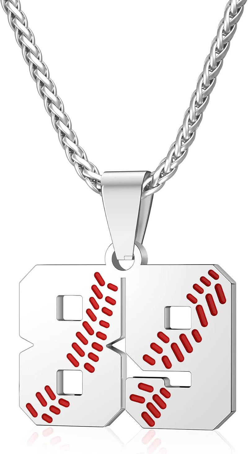 Wikavanli Personalized Baseball Jersey Number 00-99 Necklace - Stainless Steel Baseball Chain Pendant Necklace - Team Jewelry Gift for Boys, Girls, Men, Women - Image 1